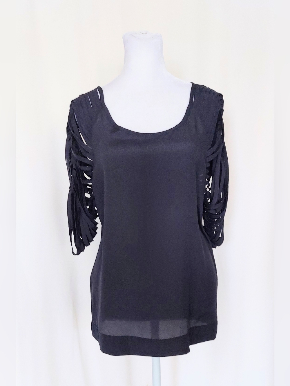 Lost April Laser Cut Semi Sheer Top Size Small Blue